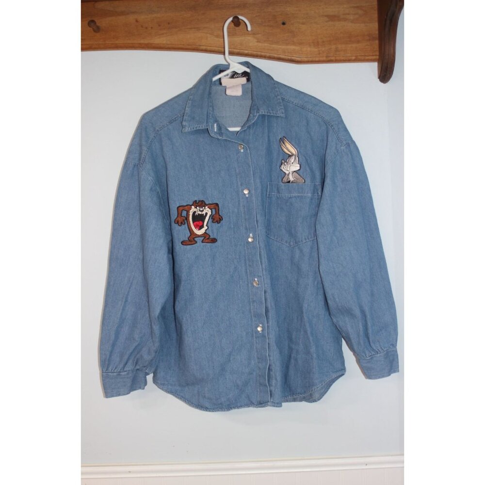 Looney Tunes Bugs Bunny & Taz Denim Shirt By Top Line USA M Vintage